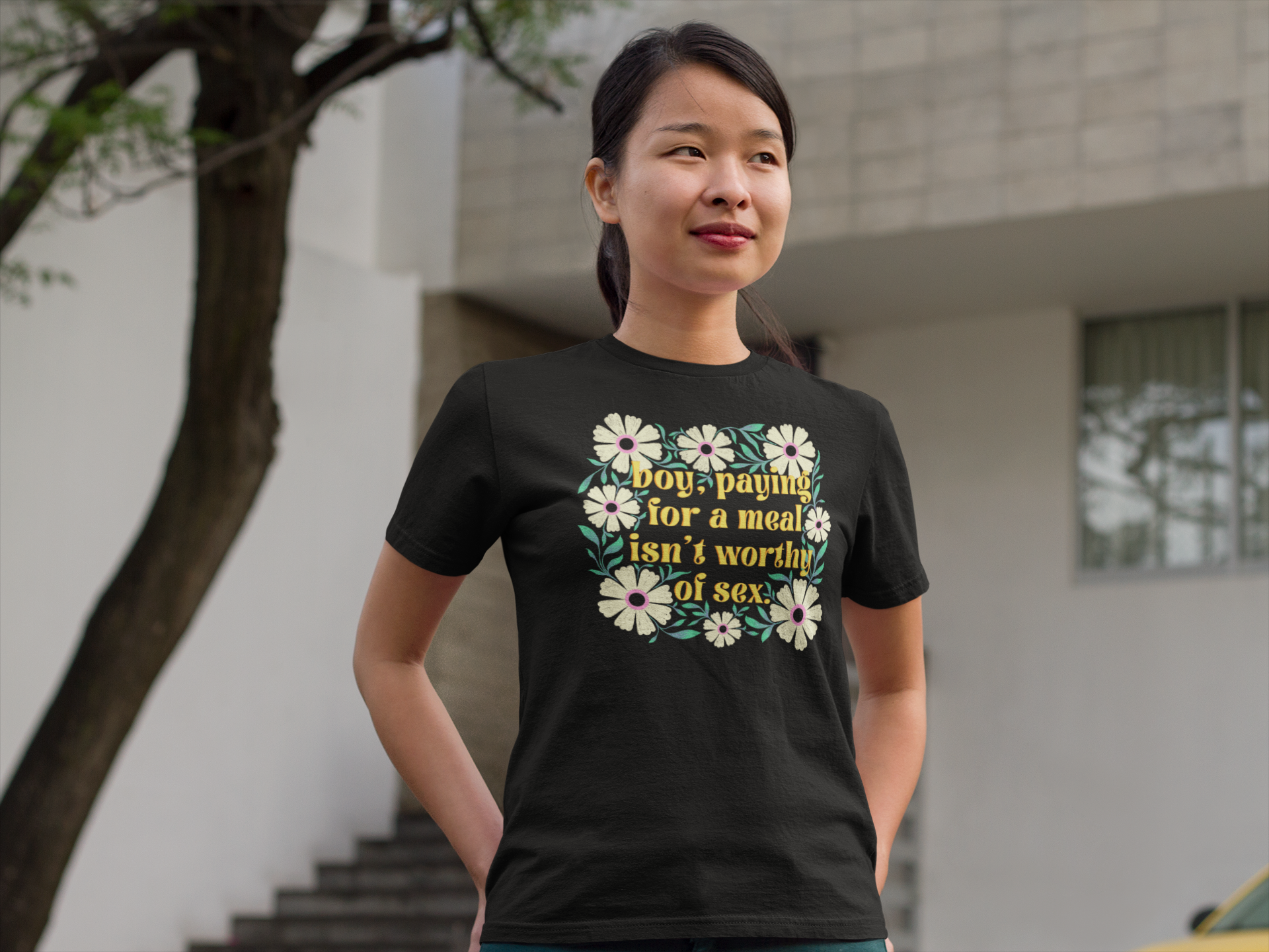 Paying For A Meal Isn’t Worthy Of Sex Unisex Feminist T-shirt - Shop Women’s Rights T-shirts - Feminist Trash Store - Black Oversized Women’s T-shirt