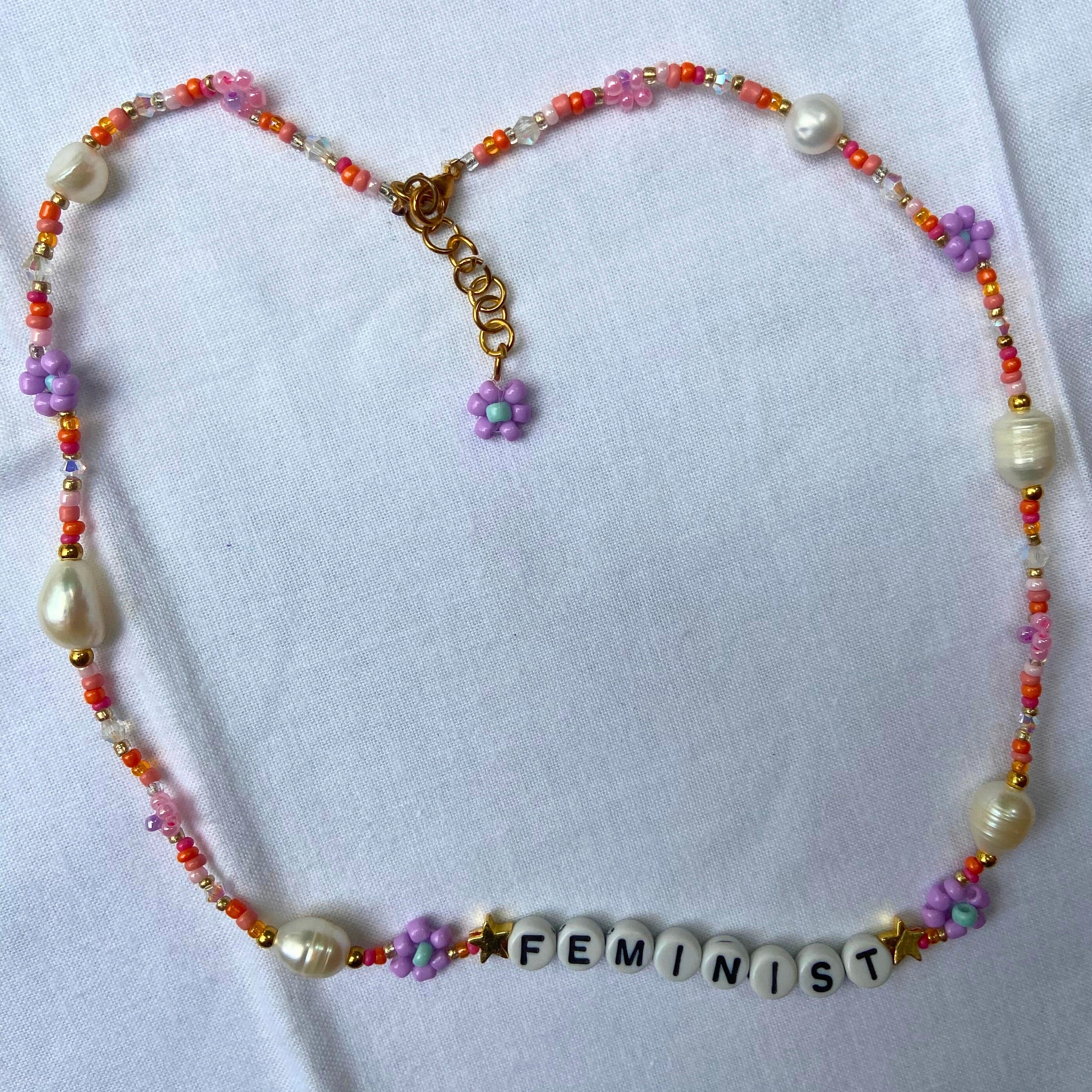 Orange Feminist Beaded Necklace