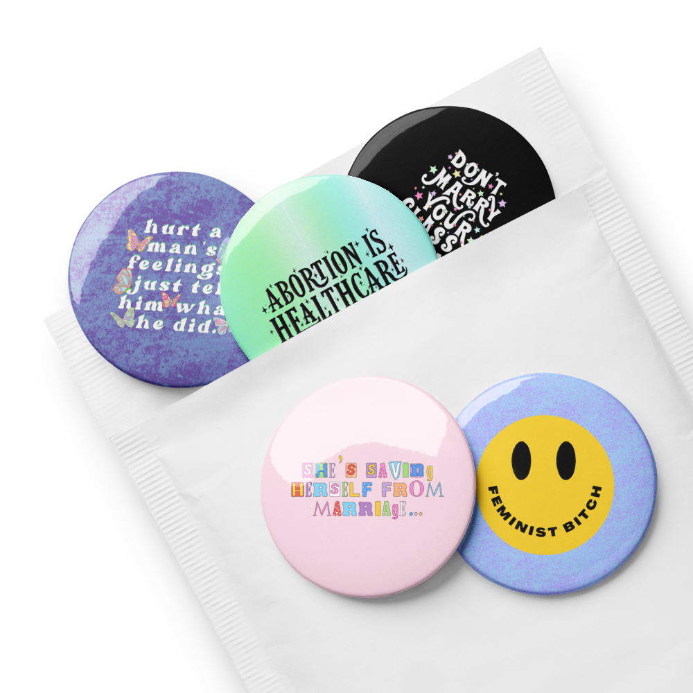 Set Of 5 Feminist Pin Buttons