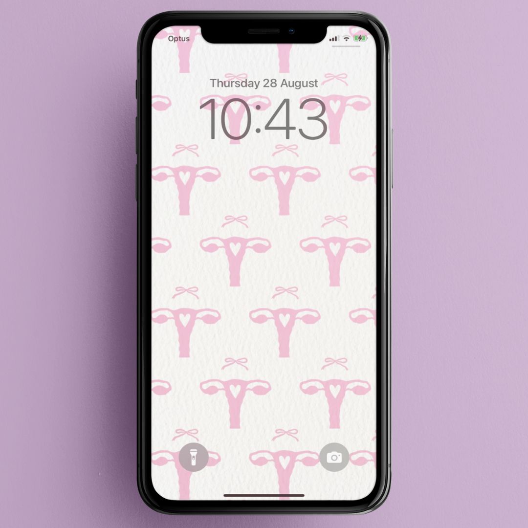cute phone wallpaper featuring a coquette pink uterus pattern on a white textured background- Shop Feminist Trash for this phone wallpaper background and android wallpapers