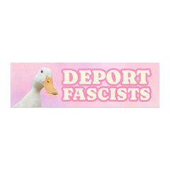 pink gradient funny car magnet that says deport fscists in cream retro writing featuring an image of a duck- shop feminist trash store for funny bumper stickers, pride merch and political clothing