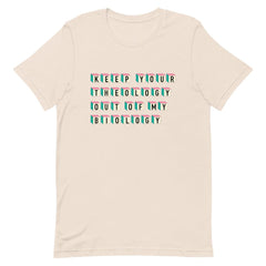 Empowering soft cream feminist shirt featuring the strong message "Keep Your Theology Out of My Biology."- shop feminist trash for political clothes, feminist tees and pride merch