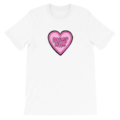 White feminist tee making a statement: "Dump Him."