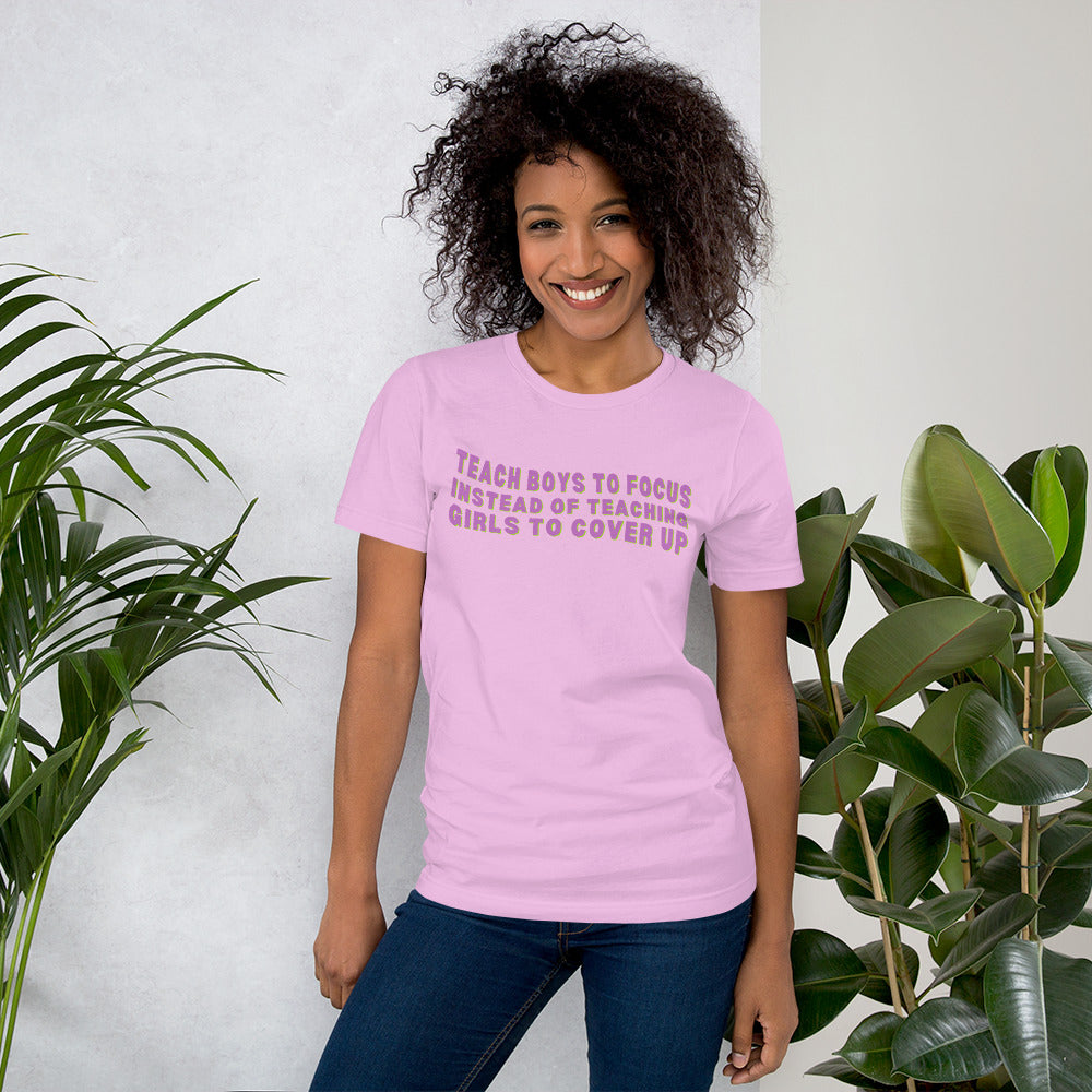 Teach Boys To Focus Unisex Feminist T-shirt - Shop Women’s Rights T-shirts - Feminist Trash Store - Lilac Oversized Women’s T-shirt