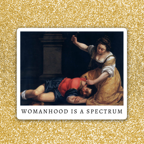 funny feminist sticker ;featuring the work Jael and Sisera by Artemisia Gentileschi- shop feminist trash for feminist stickers and funny bumper stickers
