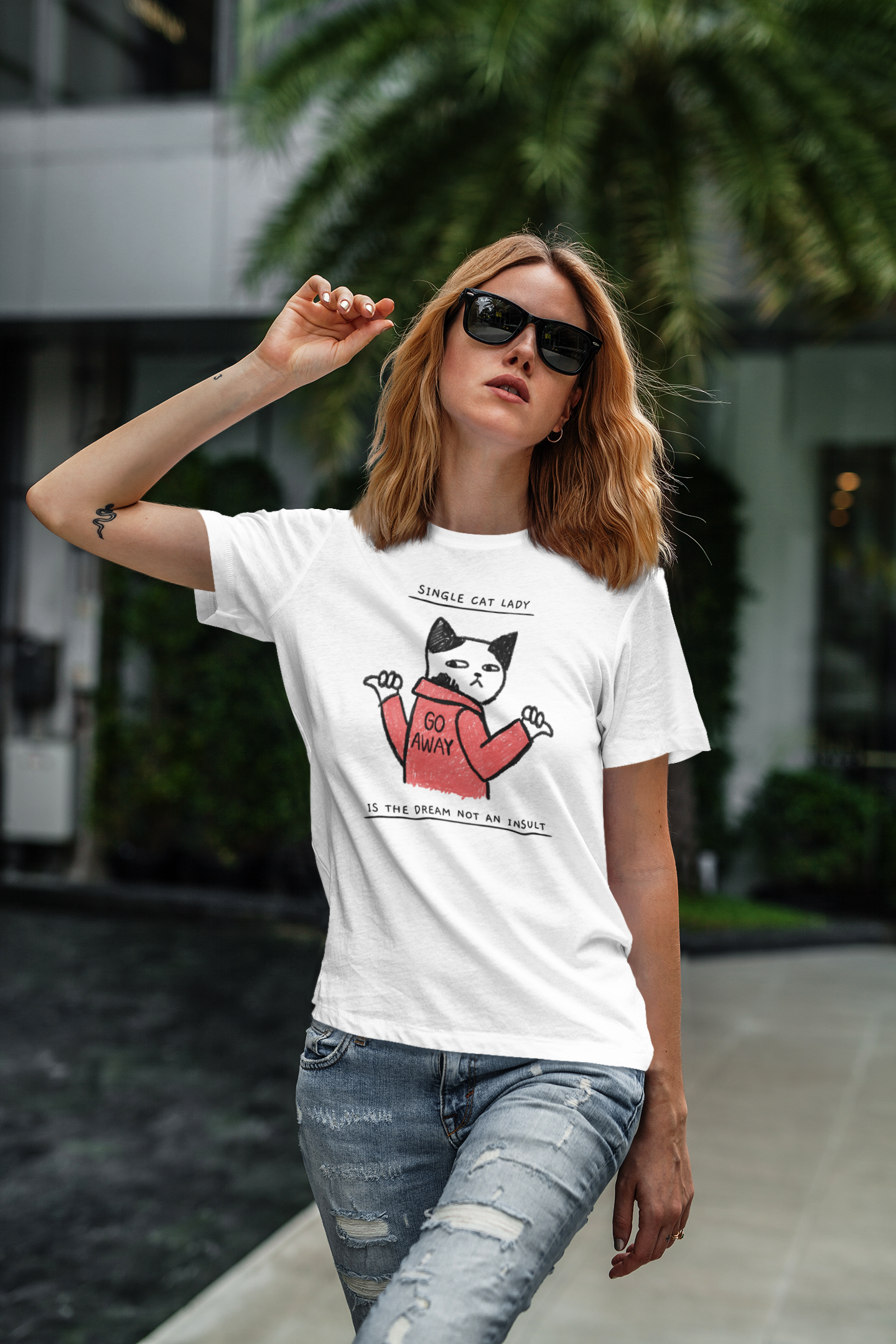 Single Cat Lady Is The Dream Not An Insult Unisex Feminist t-shirt - Shop Women’s Rights T-shirts - Feminist Trash Store - White Oversized Women’s T-Shirt