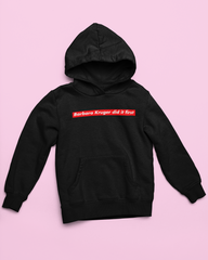 Black Feminist Hoodie That says Barbara Kruger did it first in the supreme logo- Shop feminist apparel and dump him shirts
