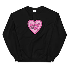 Black feminist sweatshirt featuring a pink heart illustration with the words dump him written in bubble writing- shop our array of dump him shirts