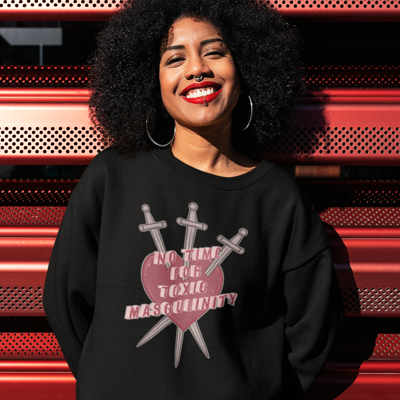 Black Feminist Sweatshirt with No Time For Toxic Masculinity Three Of Swords Graphic