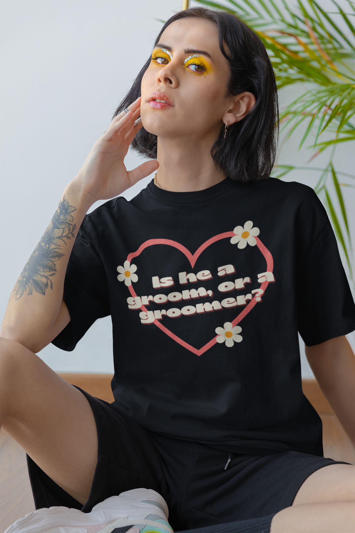 Is He A Groom, Or A Groomer? Unisex feminist t-shirt - Shop Women’s Rights T-shirts - Feminist Trash Store - Black Oversized Women’s T-shirt