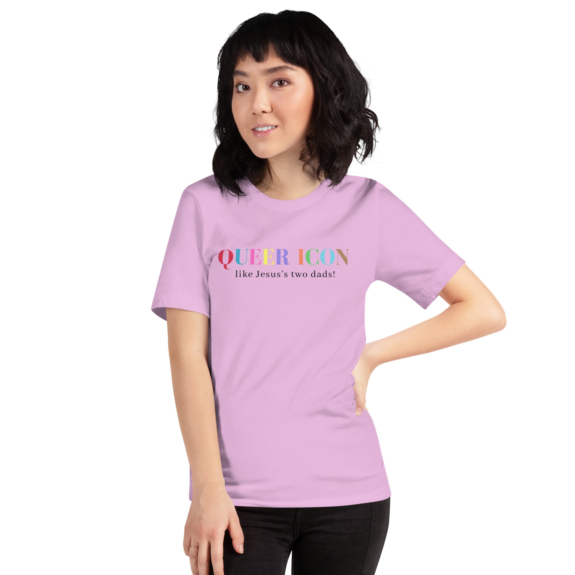 Queer Icon like Jesus’s two dads! Unisex Pride T-shirt - Shop Women’s Rights T-shirts - Feminist Trash Store - Lilac Women’s Oversized T-shirt
