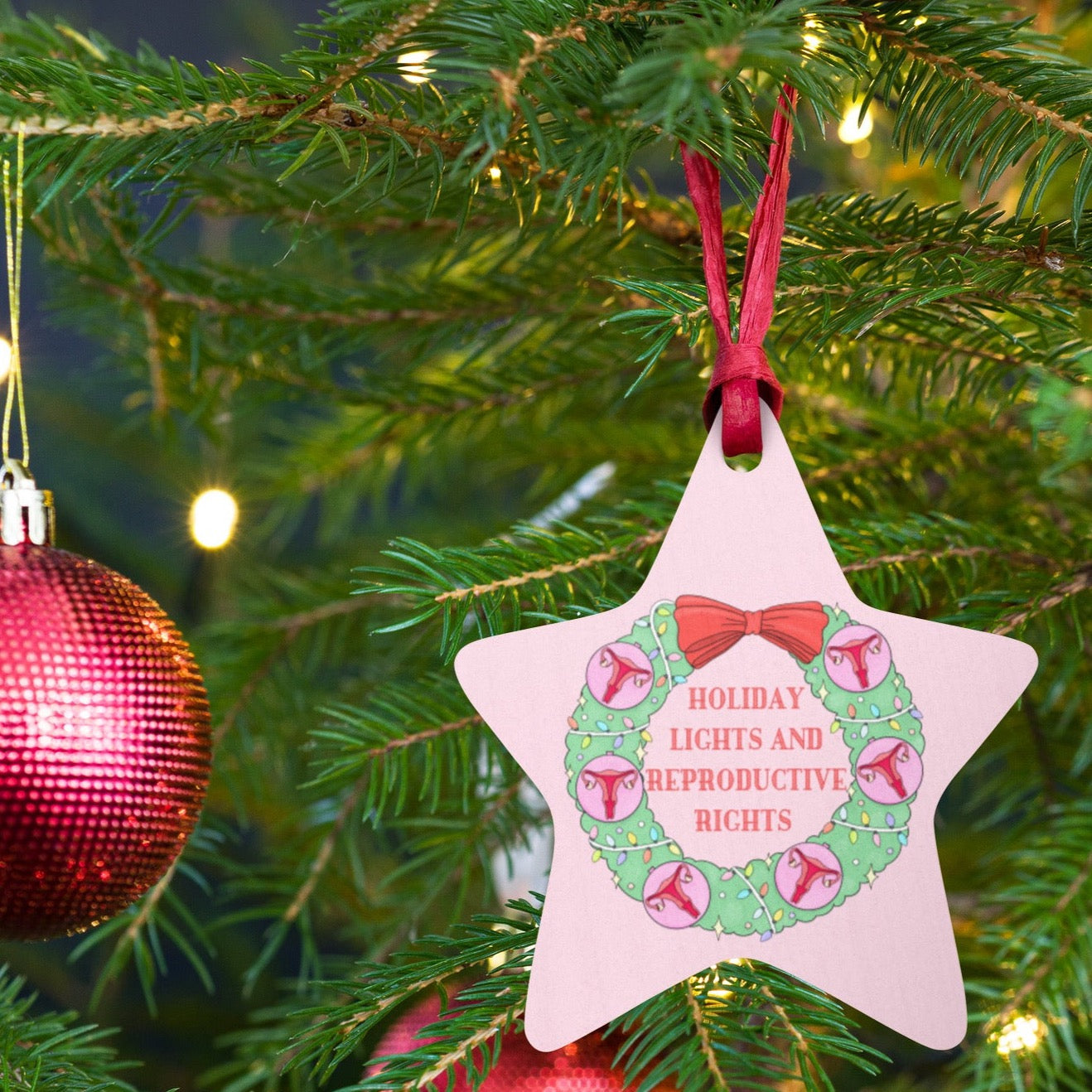 Holiday Lights And Reproductive Rights Wooden ornaments