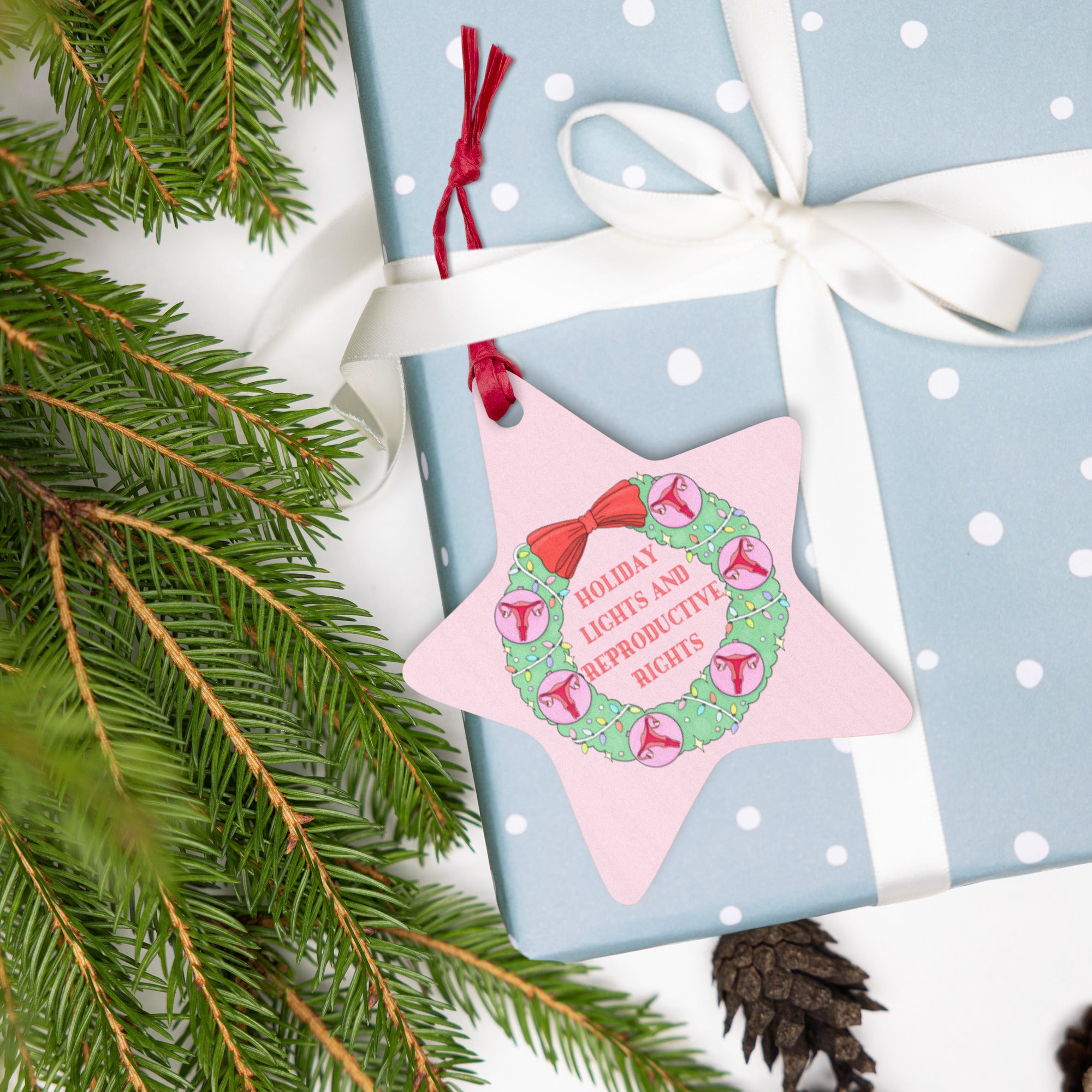 Holiday Lights And Reproductive Rights Wooden ornaments