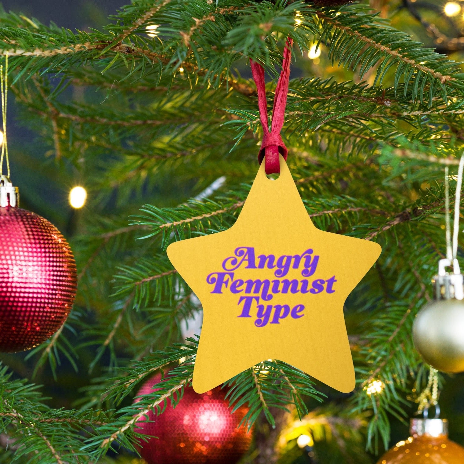 Angry Feminist Type Wooden Ornament