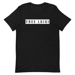 Black Free Luigi Tshirt- Free Luigi Mangione! Shop Feminist Trash for feminist tees, political clothing, acab shirts, witchy clothing and dump him shirts.