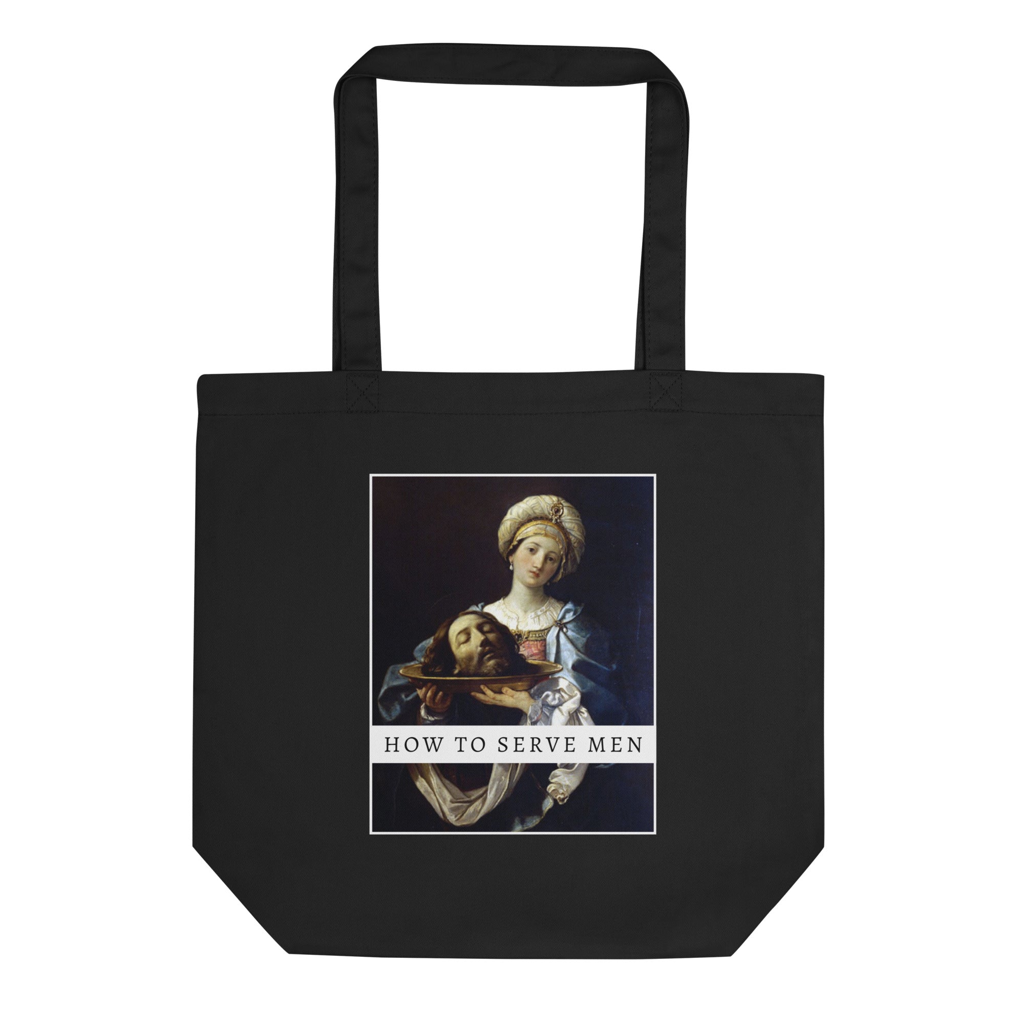 Black feminist tote bag featuring the artwork Salome with the Head of John the Baptist by Guido Reni. Shop feminist trash for gifts for feminists 