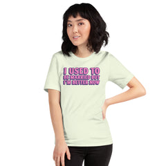 citron feminist shirt that says i used to be married but i'm better now in bold pink and purple font- shop our array of dump him shirts