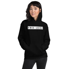 Black Free Luigi Hoodie- Free Luigi Mangione! Shop Feminist Trash for political clothing, ACAB shirts, feminist tees and dump him shirts