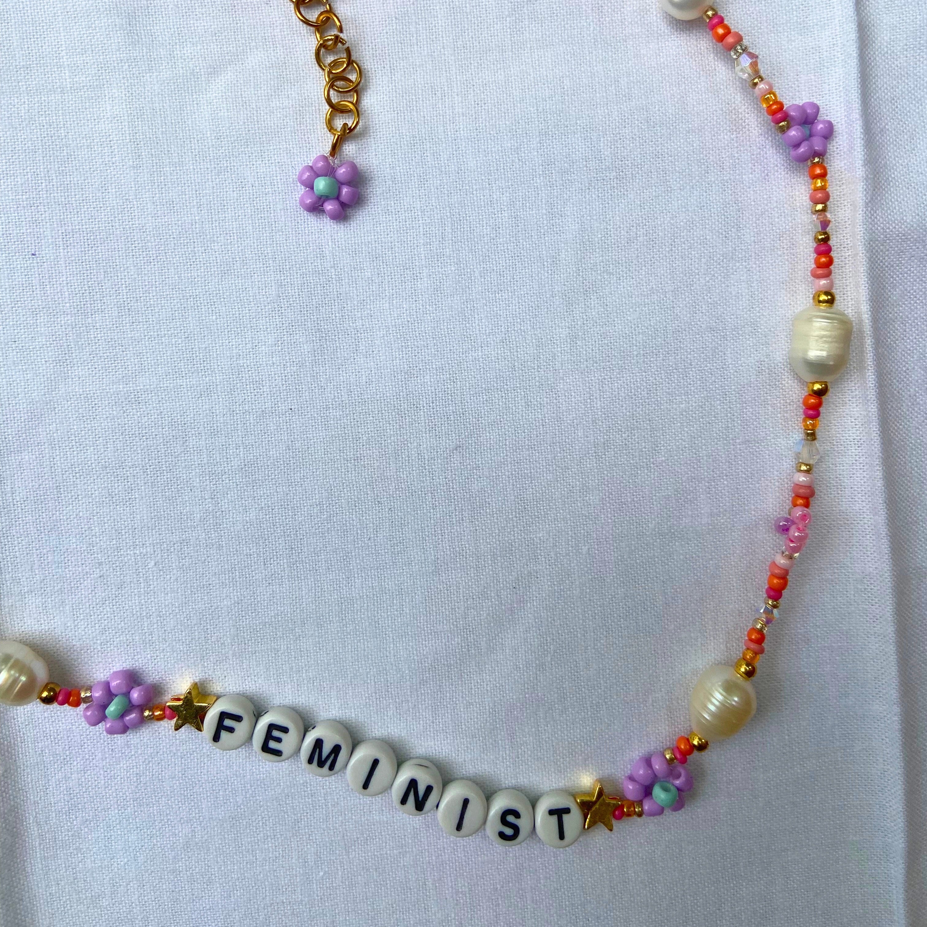 Orange Feminist Beaded Necklace