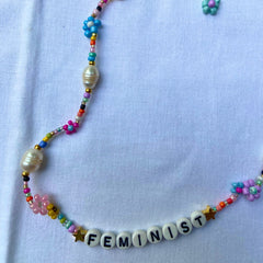 Rainbow Feminist Beaded Necklace