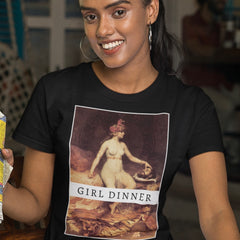 black feminist shirt that days girl dinner  featuring the artwork; Salome with the Head of John the Baptist by Pierre Bonnaud. Shop feminist trash for girls will be girls shirts and feminist clothing.