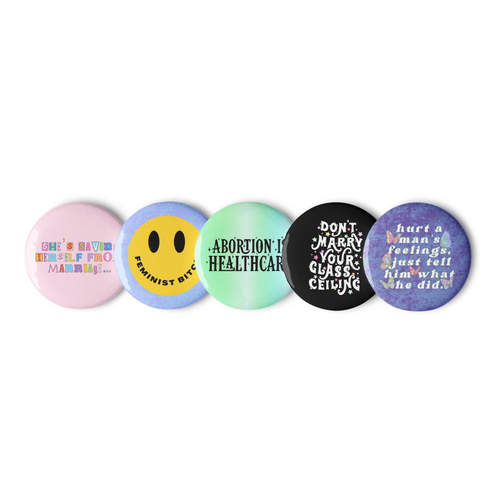 Set Of 5 Feminist Pin Buttons