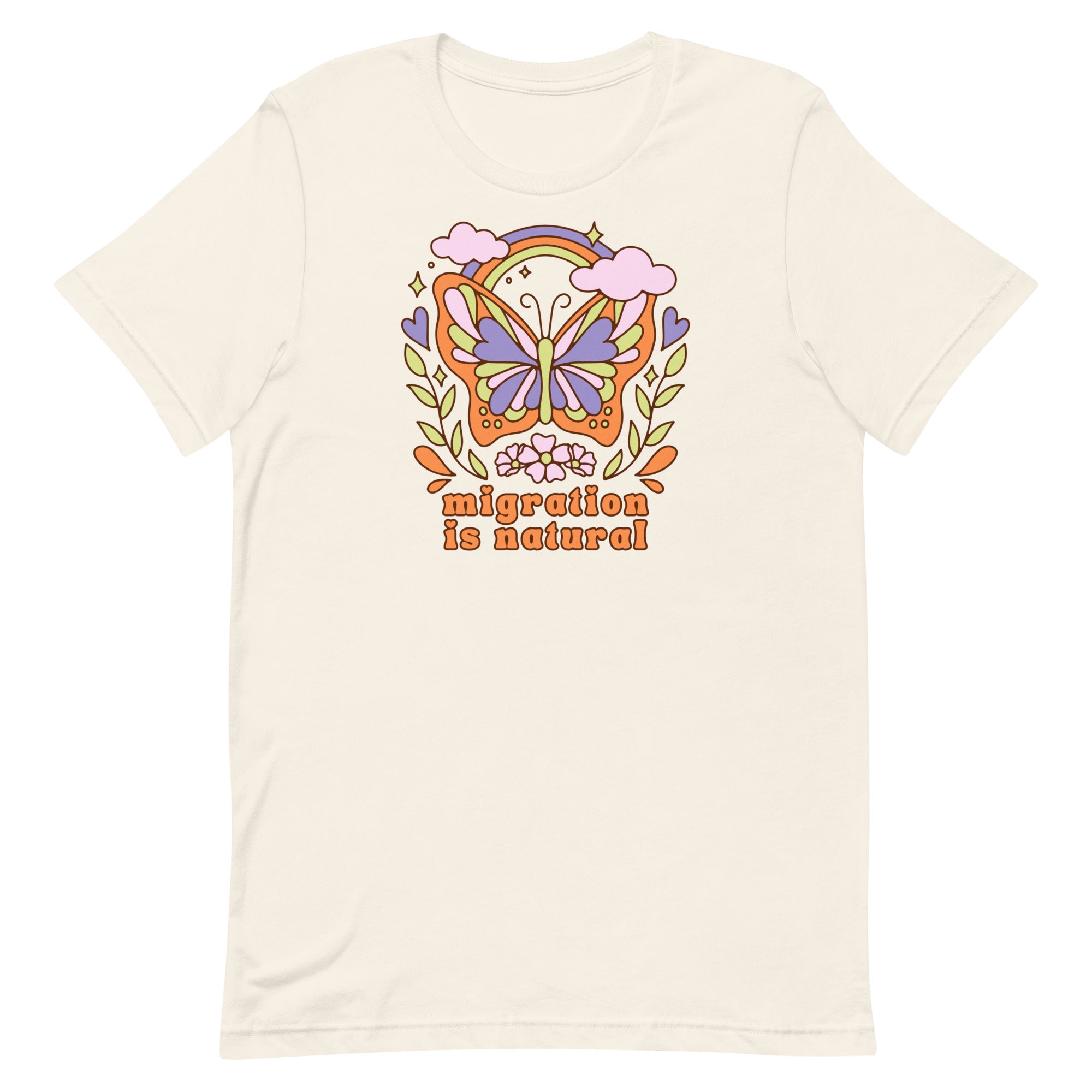 Vintage white political shirt that says migration is natural- shop Feminist Trash for political clothing and feminist apparel 