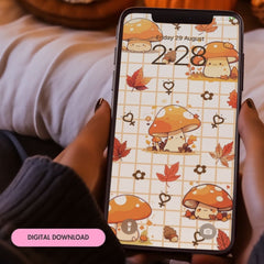 Feminist Phone background featuring girl power motif and a cute autumnal mushroom pattern. Shop Feminist Trash for this mushroom phone background and feminist stationery 
