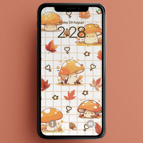 Feminist Phone background featuring girl power motif and a cute autumnal mushroom pattern. Shop Feminist Trash for this mushroom wallpaper for phone and feminist stationery 