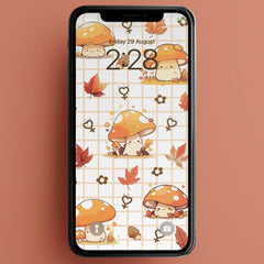 Feminist Phone background featuring girl power motif and a cute autumnal mushroom pattern. Shop Feminist Trash for this mushroom wallpaper for phone and feminist stationery 