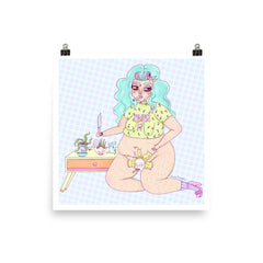 Cute and colourful feminist art print featuring a plus size illustration smoking. Shop feminist wall art for the empowered woman