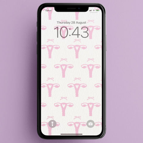 cute phone wallpaper featuring a coquette pink uterus pattern on a white textured background- Shop Feminist Trash for this phone wallpaper background and android wallpapers