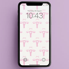 cute phone wallpaper featuring a coquette pink uterus pattern on a white textured background- Shop Feminist Trash for this phone wallpaper background and android wallpapers
