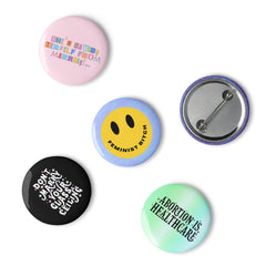Set of 5 feminist buttons featuring various empowering designs- Feminist pins for empowered women.