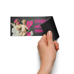 magnetic bumper sticker that says every time you say woke a gay angel creates a drag queen in pink writing- shop feminist trash store for funny bumper stickers, political clothing and pride clothes