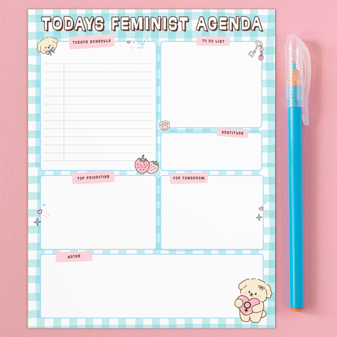 cute feminist daily planner that says feminist agenda