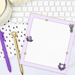 witchy feminist notepad with lavender and star illustrations. Shop Feminist Trash for cute stationery and feminist notepads 