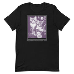 black feminist t-shirt that says may the male loneliness epidemic thrive featuring a cute kitten rendering- shop feminist trash for feminist apparel and women's march merch   