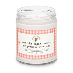 funny candle that says may this candle outlast my patience with men- shop feminist trash for feminist candles and women's march merchandise 