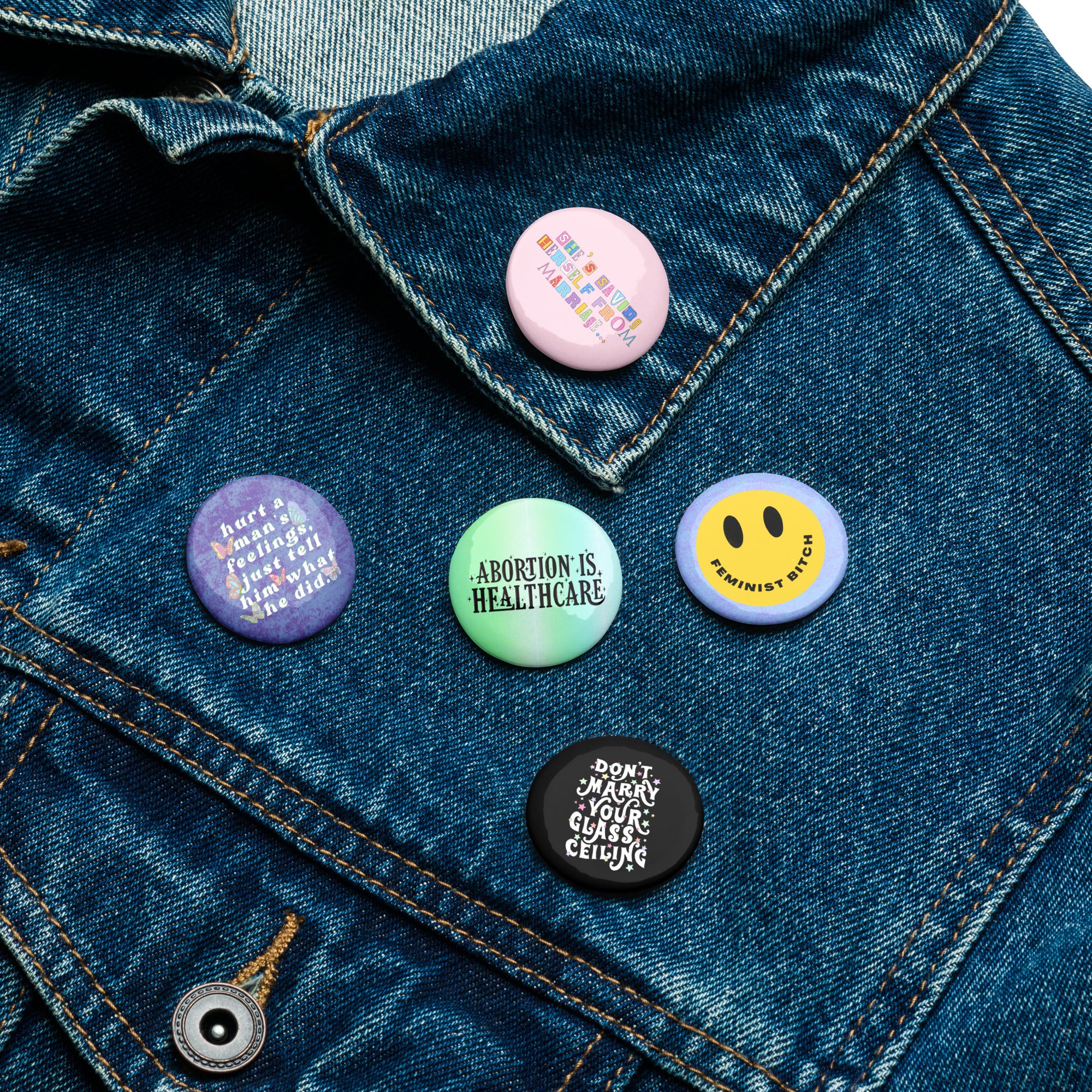 Set Of 5 Feminist Pin Buttons