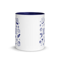 durable ceramic finish and vibrant printed text on the "Radicalized by Basic Decency" mug, highlighting the high-quality print and colorful rim. Shop Feminist Trash for political mugs 