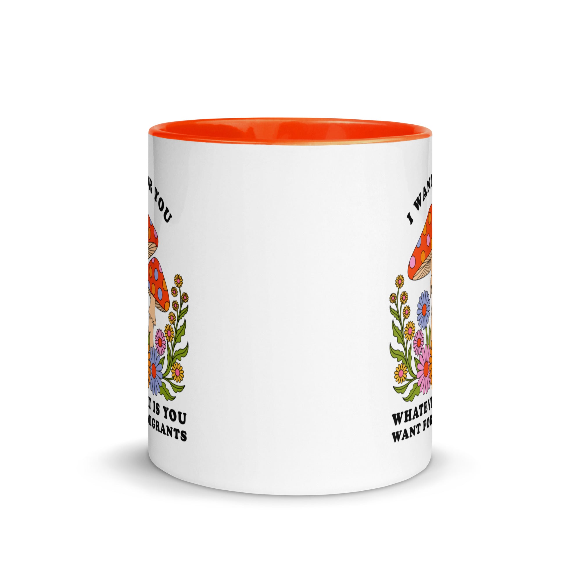 political slogan mug highlighting the detailed floral illustration and psychedelic mushroom design.