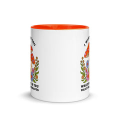 political slogan mug highlighting the detailed floral illustration and psychedelic mushroom design.