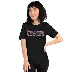 Teach Boys To Focus Unisex Feminist T-shirt - Shop Women’s Rights T-shirts - Feminist Trash Store - Black Oversized Women’s T-shirt