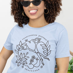 pro choice feminist tee that says vasectomies prevent abortions in black writing- featuring a floral tattoo scissor design. Shop feminist trash for pro choice t-shirts and political clothing