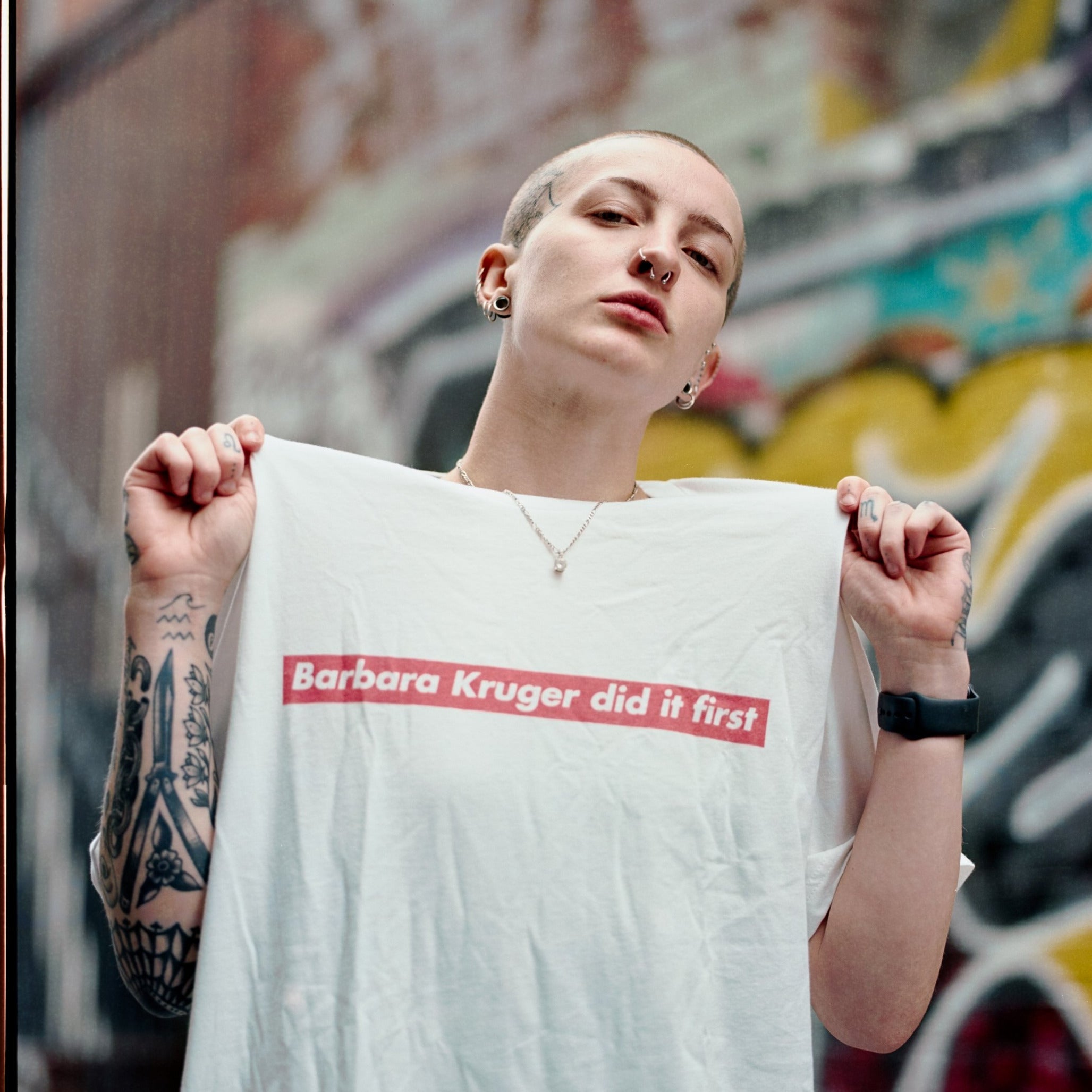 White Feminist T-Shirt - "Barbara Kruger Did It First" Graphic - Shop Empowering Feminist T Shirts