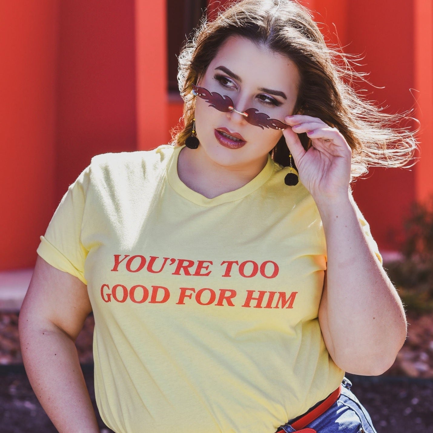 You're Too Good For Him Unisex Yellow Feminist T-shirt - Feminist Trash Store - Shop Feminist Apparel - Yellow Plus Size Shirt