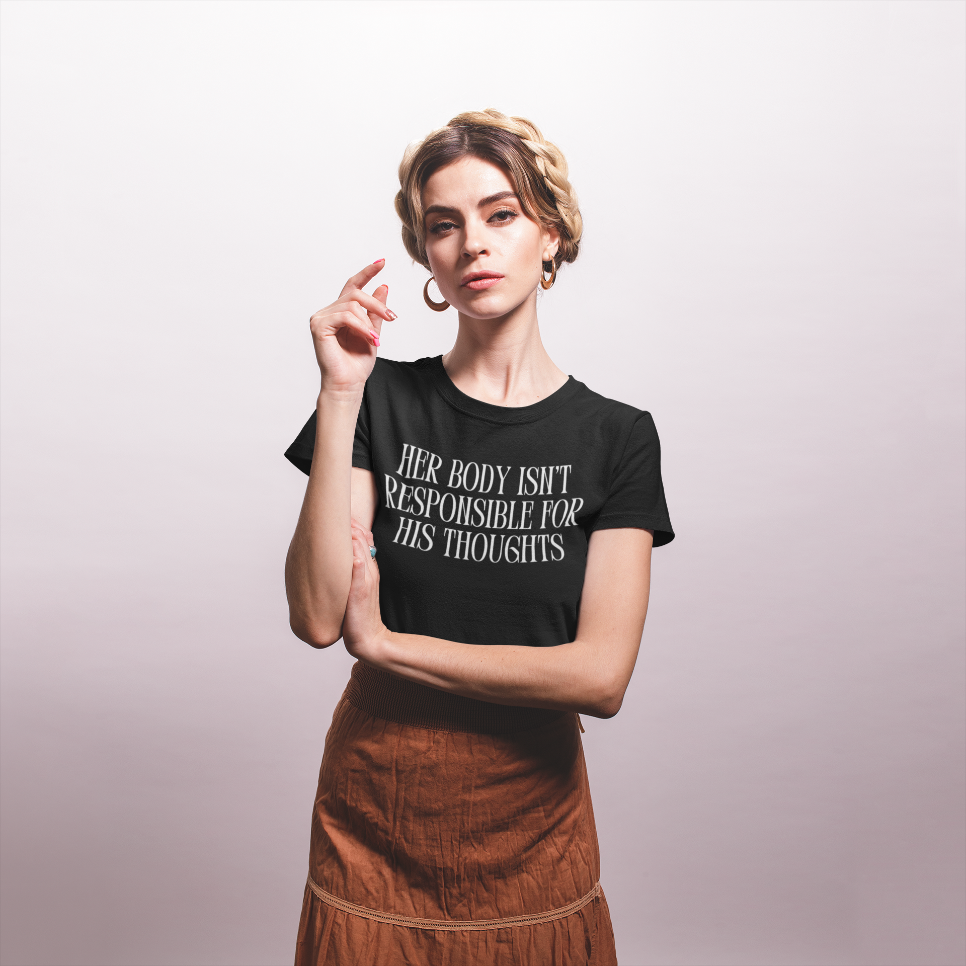 Her Body Isn’t Responsible For His Thoughts Unisex Feminist t-shirt - Shop Women’s Rights T-shirts - Feminist Trash Store - Black Oversized Women’s T-shirts