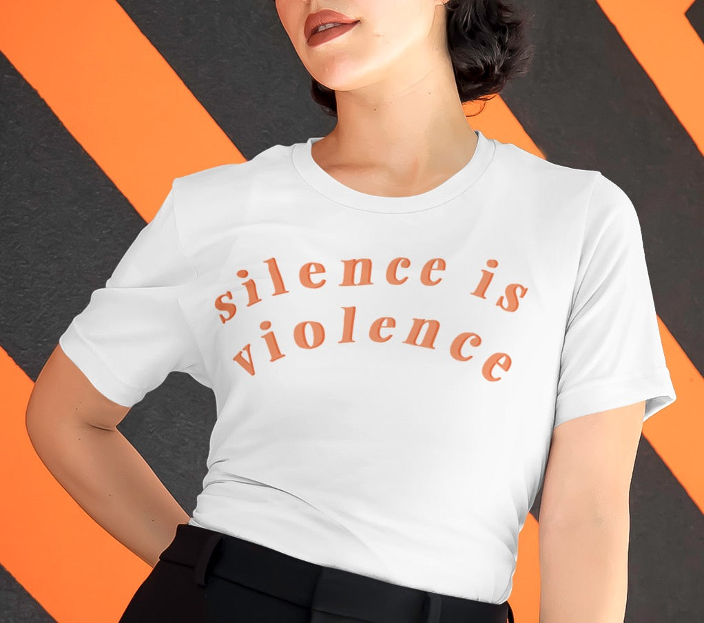 Silence Is Violence Short-Sleeve Unisex Feminist T-Shirt - Feminist Trash Store - Shop Women’s Rights T-shirts - White Oversized Women’s T-shirt