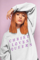 Christ Loves Queers Unisex  Sweatshirt - Feminist Trash Store - Shop Pride T-shirts - Oversized White